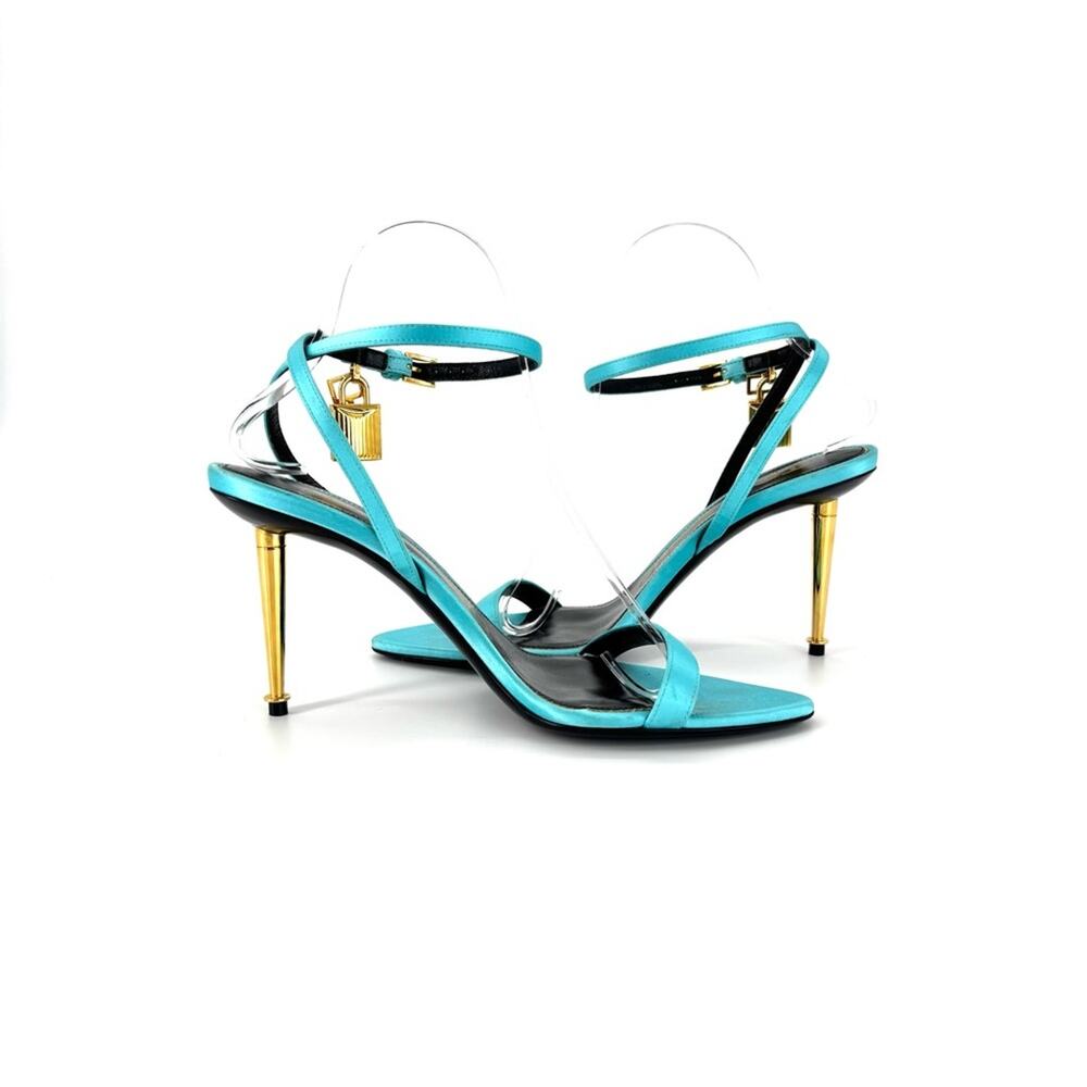 Tom Ford Padlock and Key Aqua Strappy Pointed Toe Heeled Sandals 38 - Picture 4 of 8